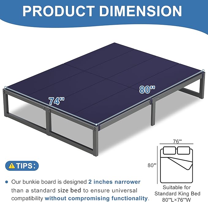 Lutown-Teen Bunkie Board King Under Mattress High-Density Polymer Mattress Support Board King Anti-Sag, Breathable, Moisture Resistant, Noise Minimizing, Blue