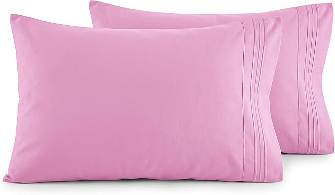 Elegant Comfort Luxury Ultra-Soft 2-Piece Pillowcase Set - 1500 Premium Hotel Quality Microfiber Double Brushed - Wrinkle Resistant, Standard/Queen, Light Pink