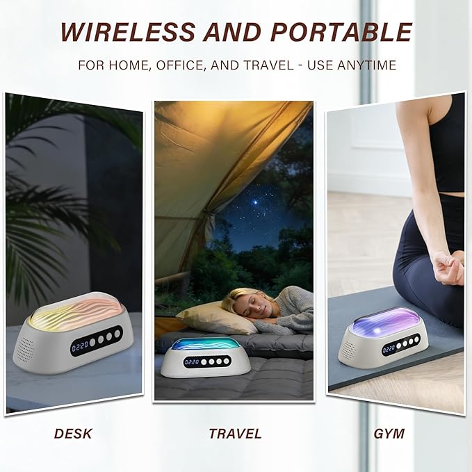 White Noise Machine for Sleep with Built-in Dual Speakers, 18 Soothing Sounds, 30–90 Min Timer, 7-Color Ambient Light, Memory Function, Battery Powered for Bedroom & Office