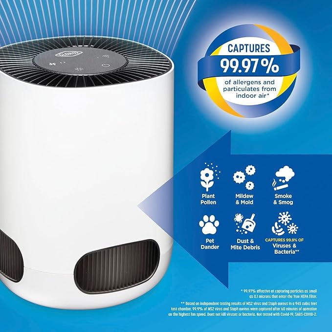 Clorox Smart Air Purifiers for Bedroom Home, True HEPA Filter, Works with Alexa, Small Rooms up to 200 Sq Ft, Removes 99.9% of Viruses, Wildfire Smoke, Mold, Allergies, Dust, AUTO Mode, Whisper Quiet