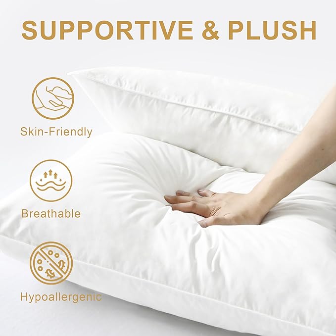 Down Pillows Queen Size Set of 2 – 750 Fill Power Hotel Quality Bed Pillows for Sleeping, Medium Firm for Side Back Stomach Sleepers, Breathable Downproof Cover, OEKO-TEX Certified(20” x 28”)