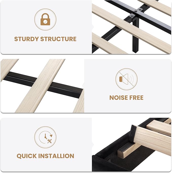 SHA CERLIN Full Size Velvet Bed Frame with LED Light, Adjustable Vertical Channel Tufted Headboard, Strong Wooden Slats Support, Noise-Free, No Box Spring Needed, Black