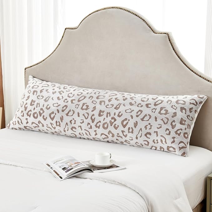 SOCHOW Body Pillow Cover 21x54 Inches, Super Soft and Cozy Leopard Print Fleece Long Body Pillowcase with Zipper Closure,1 Pack, Brown