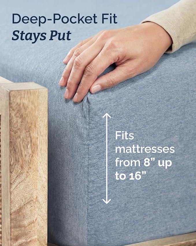 Twin XL 4 Piece Sheet Set - Comfy, Breathable & Cooling - Soft Hotel Luxury Bedding for Women, Men, Kids, Teens & Children - 1 Flat & 1 Fitted Sheet & 2 Pillowcases w/ Deep Pockets - Heathered Blue