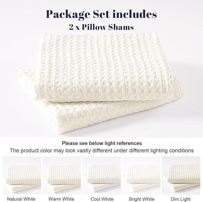 PHF Ultra Soft Waffle Weave Pillow Shams King Size, No Insert, 2 Pack 20" x 36" Pillowcases,Breathable & Skin-Friendly Pillow Cases, Stylish Decorative Bed Pillow Cases Covers,Coconut White