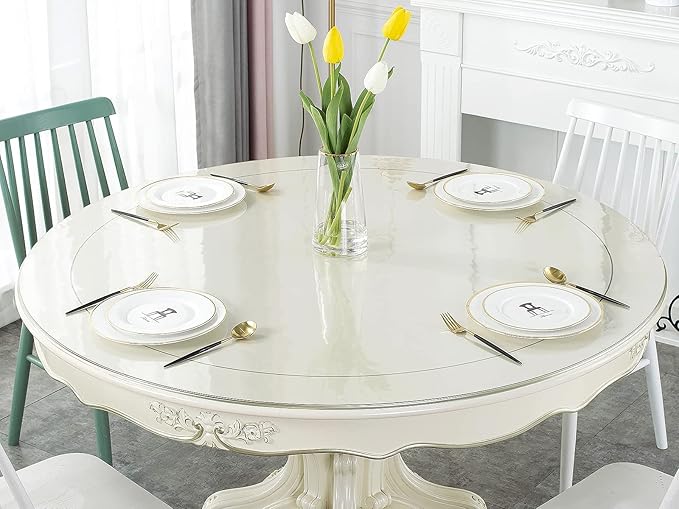 Deep Dream 1.5mm Thick 46 Inches Clear Round Table Protector, Round Table Cover, Tablecloth Protector, Table Protector for Dining Room Table & Office