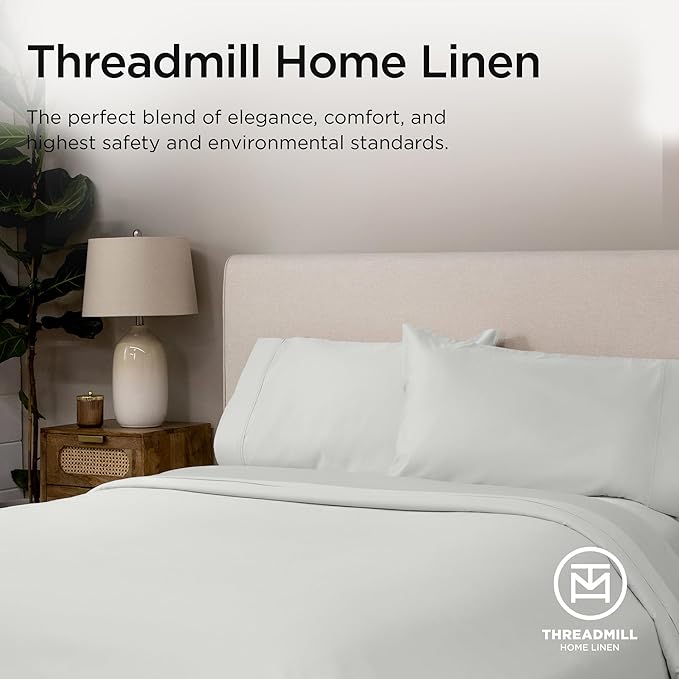 Threadmill Luxury Pillow Cases Queen | Standard Size Set of 2 | 1200 Thread Count 100% USA Supima Cotton | Soft Solid Sateen, Breathable Pillow Covers Fits Queen Pillows | Light Grey
