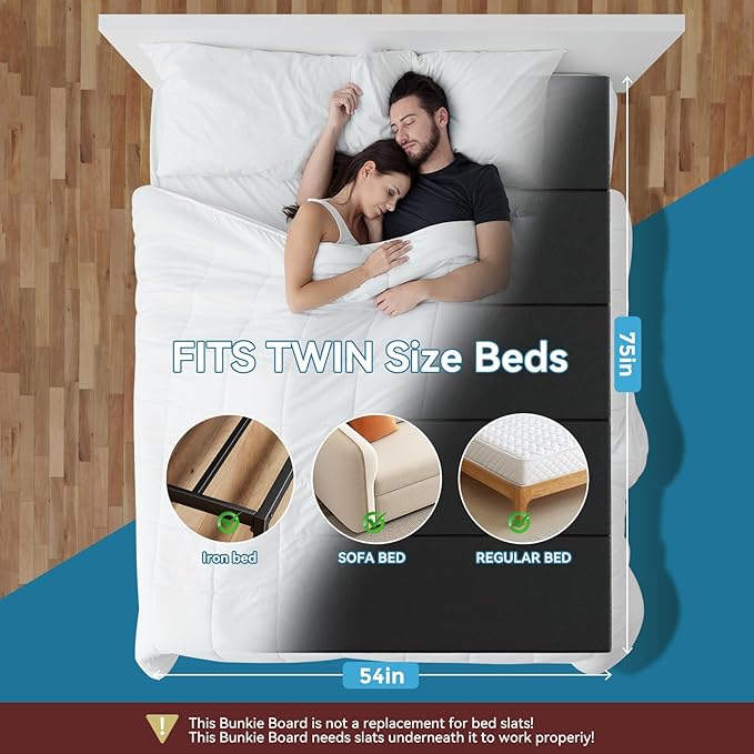 Bunkie Board Twin Size 38"x75" Bed Boards for Under Mattress - Heavy Duty Reinforced Wood Support Board with Anti-Sag Design, Fits Metal Frames/Platform Beds/Sleeper Sofas