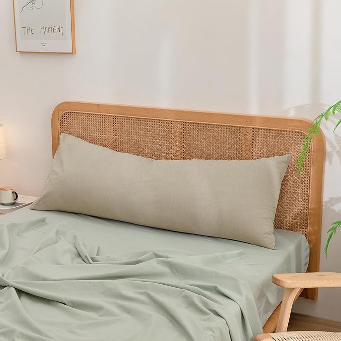 BESTOUCH 100% Washed Cotton Pillowcase for Hair and Skin Linen Feel Soft Comfortable Breathable 1 Pcs Pillow Case with Envelope Closure Solid Almond Milk Grey Body 20x54 Inches