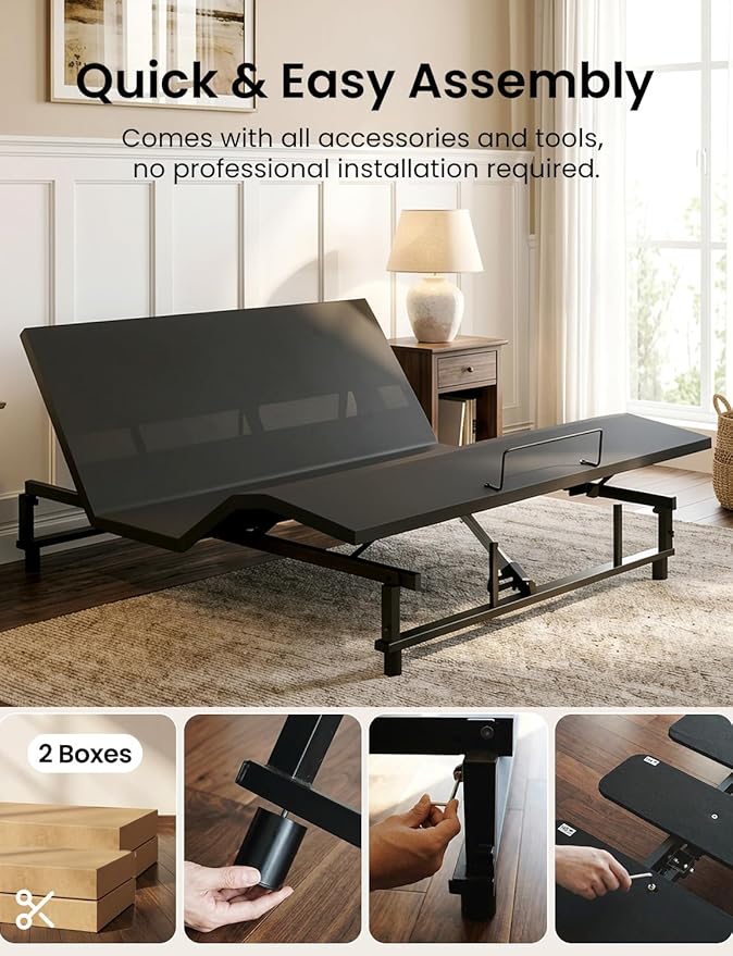 King Size Adjustable Bed Frame with Wireless Remote, Zero Gravity & Head & Foot Incline, Heavy-Duty Steel Frame, Whisper-Quiet Motor, Easy Installation (79" L x 74" W x 12.72" H)