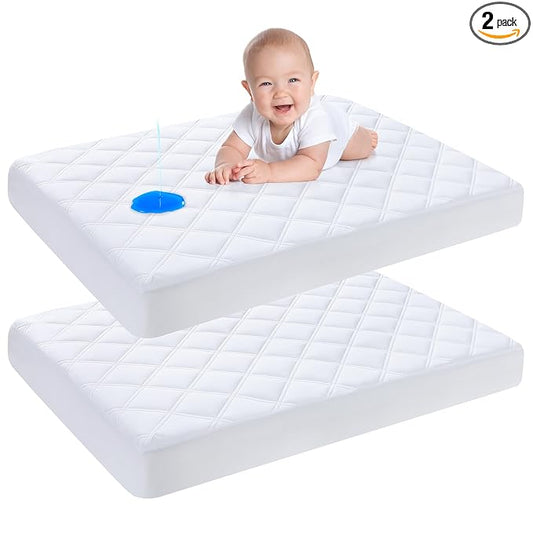 Yoofoss Waterproof Pack and Play Mattress Protector 2 Pack, Quilted Pack and Play Mattress Pad Cover Ultra Soft and Breathable, Playpen/Playard Mattress Sheet for Standard Pack n Play Size 39''x27''