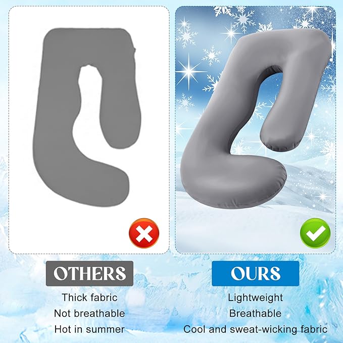 Hahafelt Cooling Pregnancy Pillow Cover (Only Pillowcase) 59 Inch Large J Shaped Full Body Pillowcase Maternity Stretchy Soft Breathable Cool Pillow Cover with Zipper for Side Sleeper (Dark Gray)