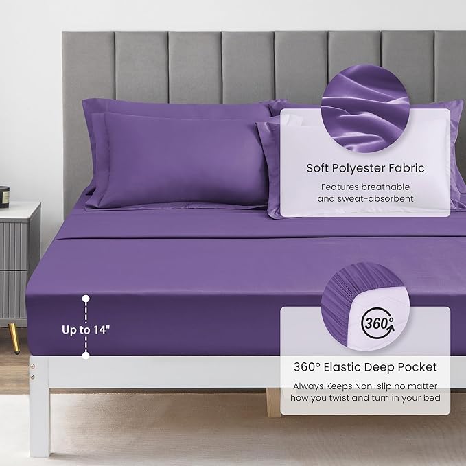 Love's cabin Twin XL Comforter Set Purple, 5 Pieces Twin XL Bed in a Bag, All Season Bedding Sets with 1 Comforter, 1 Flat Sheet, 1 Fitted Sheet, 1 Pillowcase and 1 Pillow Sham | Soft, Breathable, Lightweight, Comfortable