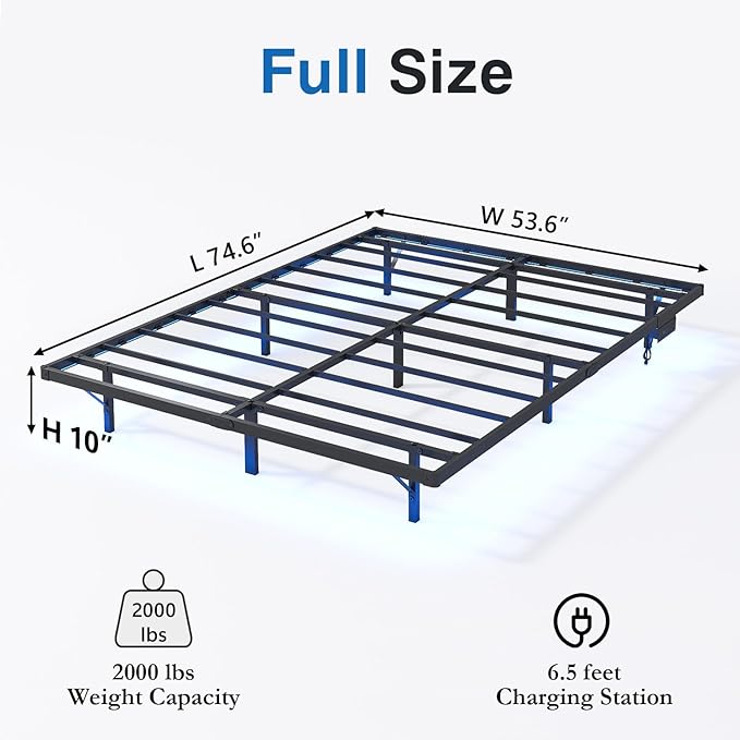 HAVONIZD Full Size Floating Bed Frame with LED Lights and Charging Station - 10 inch Platform Bed Frame No Box Spring Needed, Easy Assembly