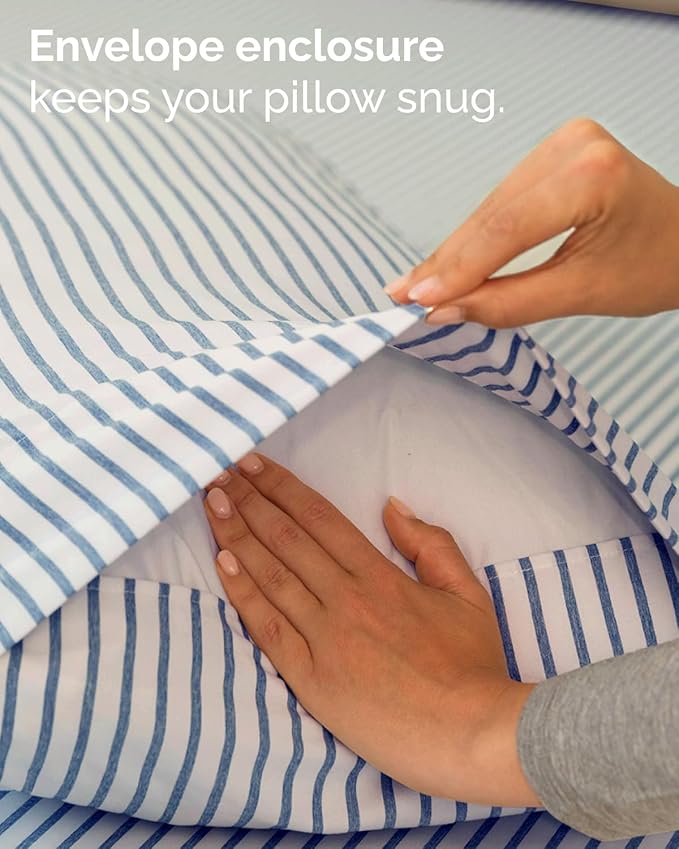 Twin XL 4 Piece Sheet Set - Comfy, Breathable & Cooling - Soft Hotel Luxury Bedding for Women, Men, Kids, Teens & Children - 1 Flat & 1 Fitted Sheet & 2 Pillowcases w/ Deep Pockets - Blue Stripes 2