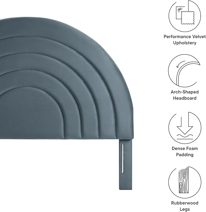 Modway Solana Soft Arch Shaped Round Full Headboard in Cadet Blue – Upholstered Headboard – Stain-Resistant Performance Velvet Headboard for Full Size Beds