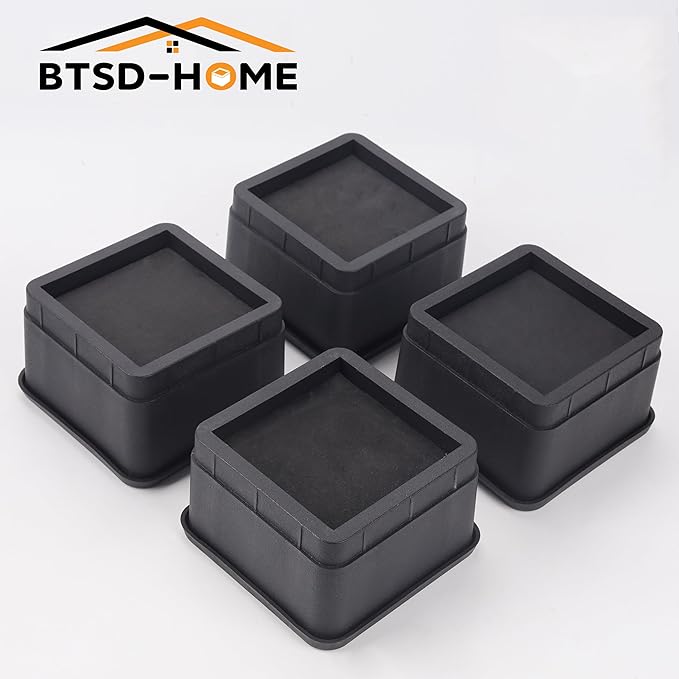 BTSD-home Bed Risers 2 or 4 Inch Heavy Duty Stackable Furniture Risers for Sofa Table Couch Chair Bed Raisers Blocks 4 Pack Black