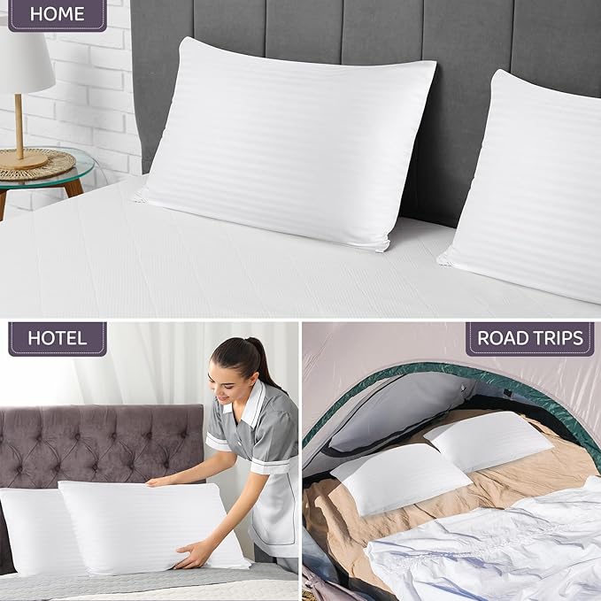 100% Cotton Pillow Case Protector with Zipper, Queen Size (20x30), 4 Pack, Long-Staple Sateen Soft Comfortable, Hotel Grade Bed Pillow Covers, White, Oeko-TEX Certified