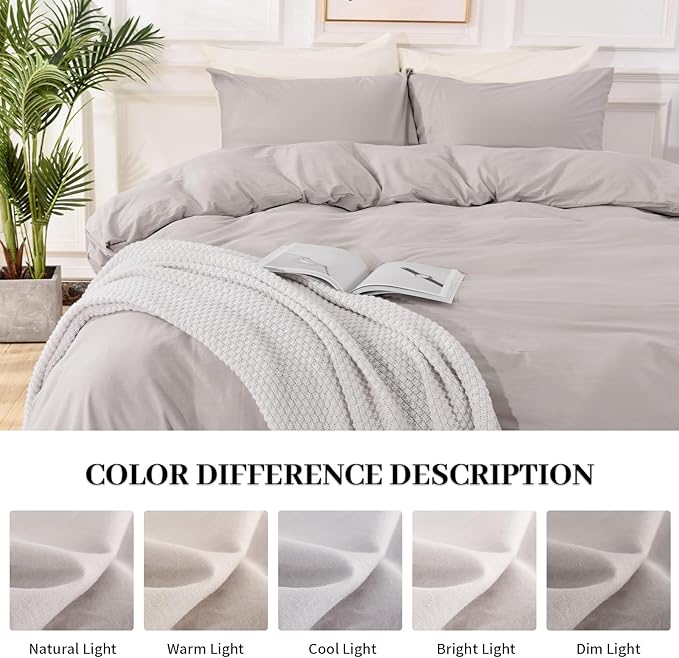 NEXHOME PRO Duvet Cover King Size, 100% Washed Cotton Orgnic Linen Like Textured Breathable Durable Comfy, 3 PCs Home Bedding Set
