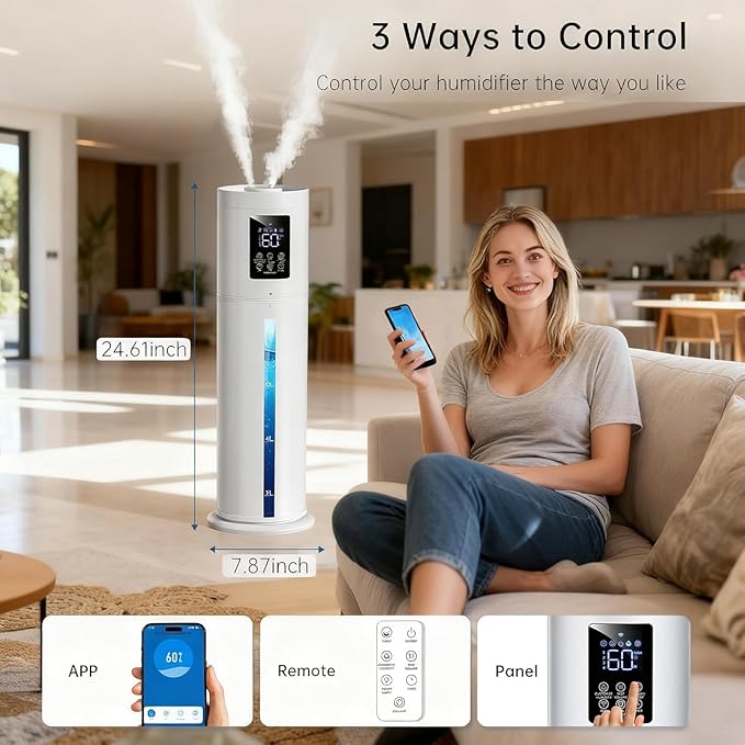 8L/2.1 Gal Humidifiers for Bedroom Large Room, 4 Levels Cool Mist Humidifier with Clear Tank, 7 Color Lights Essential Oil Diffuser with 16H Timer,for Home Plants (snowy white)