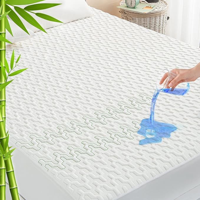 GRT Twin XL Size Waterproof Mattress Protector Rayon Bamboo - 3D Air Fiber Cooling Mattress Protector Cover, Breathable Mattress Pad Noiseless 8''-21'' Deep Pocket Machine Washable