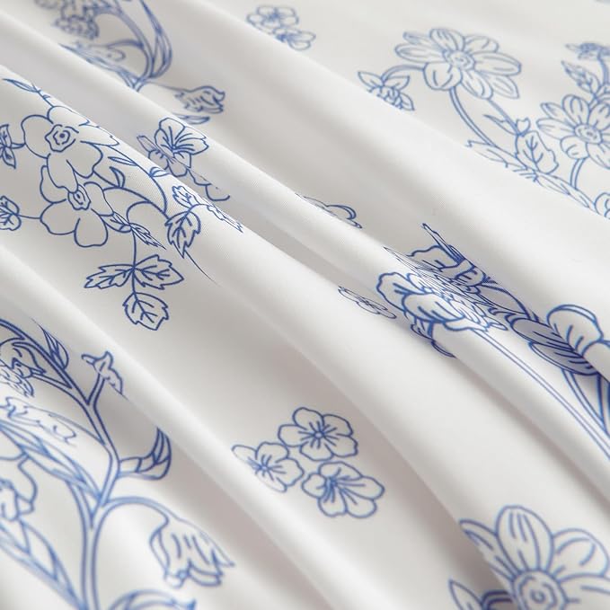 Nayoroom Blue Floral Duvet Cover Full Size Cottagecore Flower Leaf Spring Comforter Cover 3 Pcs Soft Breathable Microfiber Pastoral Aesthetic Bedding Set with Zipper Closure