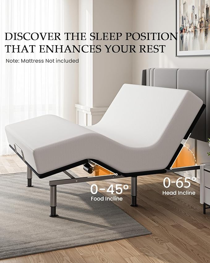 Queen Size Adjustable Bed Base - Elderly & Senior Friendly, Zero Gravity, Head/Foot Adjustment, Enhanced Comfort, 800lbs Capacity