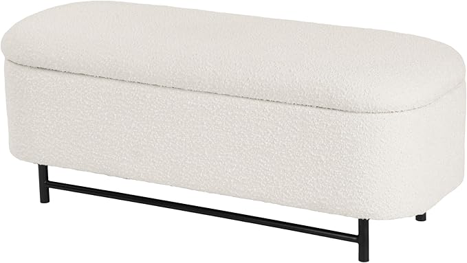 HomePop Ellipse Modern Storage Bench with Metal Legs |Homepop Home Décor|Bench with Storage for Living Room & Bedroom - Cream Boucle