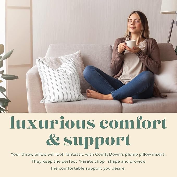 ComfyDown 14x14 Throw Pillow Inserts (Set of 2), Down & Feather Fill, 100% Cotton Cover, Made in USA – Premium Soft Decorative Pillow Forms Sham Stuffers for Bed, Sofa & Couch