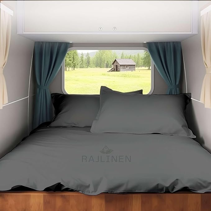 Full RV Camper Sheet Set (54x75) – 100% Egyptian Cotton, Soft & Cooling, 16” Deep Pocket Fitted Sheet, Luxury Hotel Quality Bedding for RVs, Campers & Motorhomes (Dark Grey Solid)