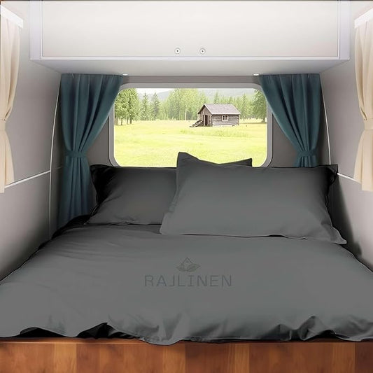 Full RV Camper Sheet Set (54x75) – 100% Egyptian Cotton, Soft & Cooling, 16” Deep Pocket Fitted Sheet, Luxury Hotel Quality Bedding for RVs, Campers & Motorhomes (Dark Grey Solid)