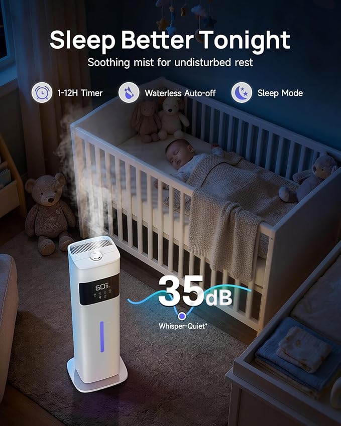 Humidifier Large Room, 2.1Gal/8L Cool Mist Humidifiers for Bedroom 500 sq ft, Humidifiers for Home with Essential Oil Diffuser, Top Fill Quiet Humidifier for Baby Nursery Office Plants, White