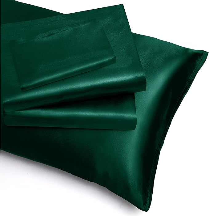 Homiest 4pcs Extra Deep Pocket Satin Sheets King Size Bed Set, 18-24 Inch Deep Pocket Bed Sheets Blackish Green Satin Sheet Set, Silky Satin Bedding Set Soft Fitted Sheet Set Fits Ultra Deep Mattress