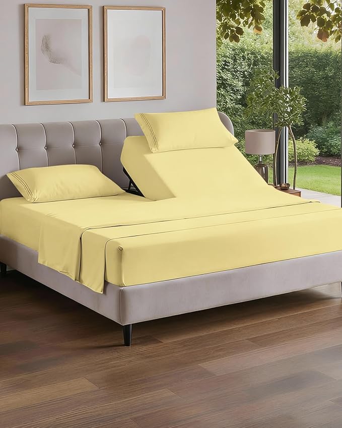 Flex Top Split Head King 4 Piece Sheet Set - Ultra-Soft, Breathable & Cooling Bed Sheets Set - Hotel Luxury Bedding for Women & Men w/ Deep Pockets - Wrinkle Free & Fade Resistant - Oeko-Tex - Yellow