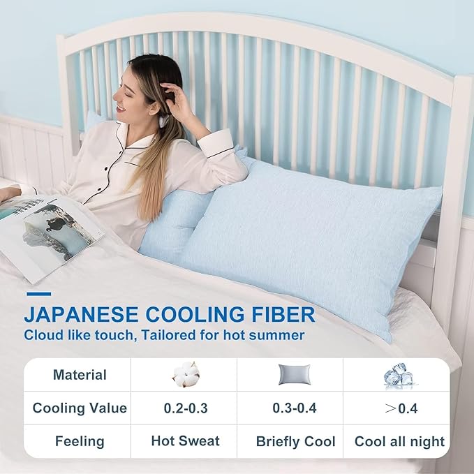 HOMFINE Cooling Pillowcase Body Size - Double Side Q-Max 0.439 Cooling Fiber for Pillow Protector, Long Cold Pillow Cover for Hot Sleeper Night Sweat, Hidden Zipper, 1 Pack (20"x54", Light Blue)