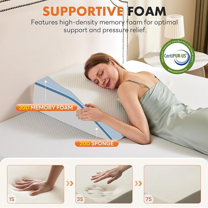 Sweetcrispy 7 Inch Wedge Pillow, Body Pillow for Snoring, Sleep Apnea, Neck Pain Relief, Post Surgery, Sleeping Comfort, White & Gray