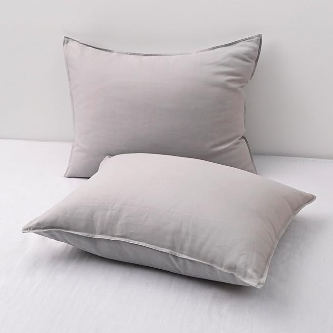 CHUFFED Linen Pillowcases 2 Pack 100% Linen Standard Pillow Cases, Breathable and Cooling Washed Pillowshams with Zipper Closure, 20x26 Inches,Light Grey