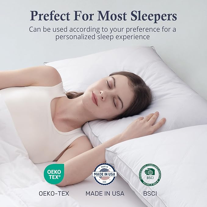 puredown® Made in USA Goose Feather Down Gusseted Pillows, 100% Cotton Cover, Pillows Standard Size Set of 2, Luxury Hotel Gusseted Bed Pillows for Sleeping