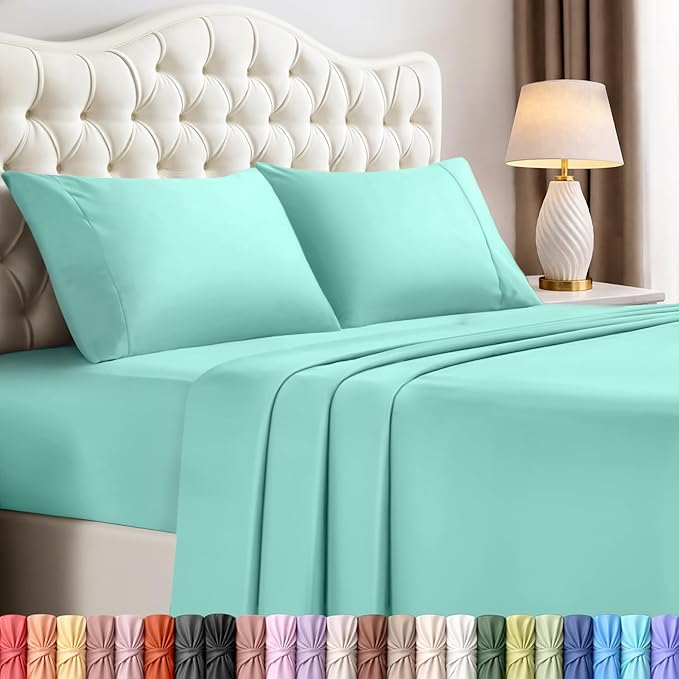 Utopia Bedding King Size Sheet Set – 4 Piece Bed Sheets, Soft and Breathable Microfiber, Includes 1 Fitted Sheet, 1 Flat Sheet and 2 Pillowcases – Oeko Tex (Spa Blue)