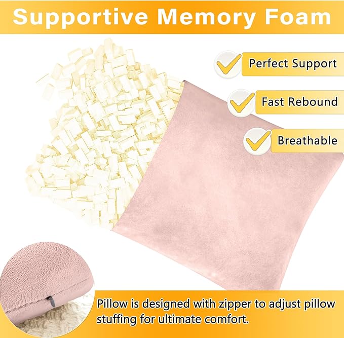 1 MIDDLE ONE 2 Pack Small Pillow, Memory Foam Mini Pillow 11 X 7 Inches for Travel, Sleeping, Nap and Neck, Knee, Lumbar Support, Tiny Cushion for Pet, Dogs (Light Pink)