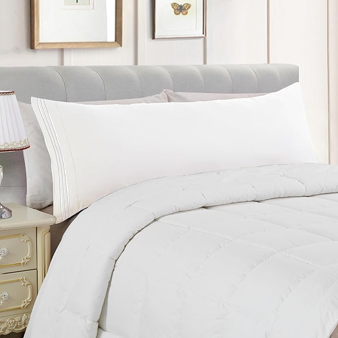 Elegant Comfort Luxury Ultra-Soft 1-Piece Body Pillowcase - 1500 Premium Hotel Quality Microfiber Double Brushed - Wrinkle Resistant, Body Pillowcase Size, White