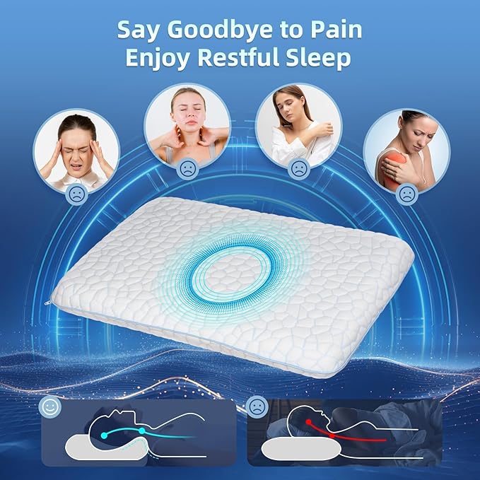 Ultra Thin Flat Pillows for Sleeping,Cooling Slim Memory Foam Pillow 3.25 in Ultra Thin Pillow,Low Profile Sleeper Pillows for Stomach Back Sleeper for Neck and Back Support Stomach sleeping pillow