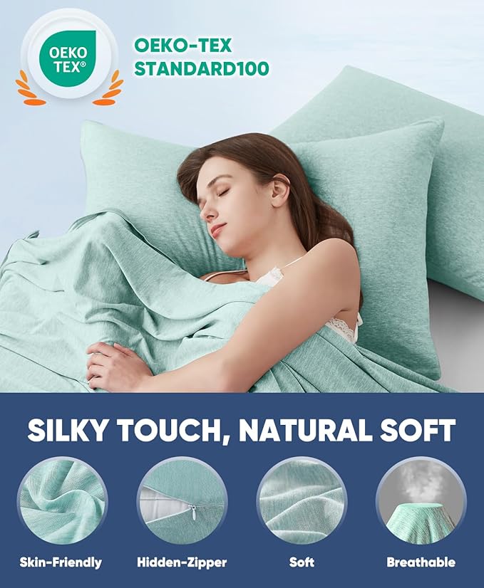 LUXEAR 2 Pack Cooling Pillow Cases for Hot Sleepers, Arc-Chill Q-Max > 0.5, Hair & Skin Friendly, Double-Sided, Machine Washable, Hidden Zipper, Gifts for Women & Men, 20x26, Green