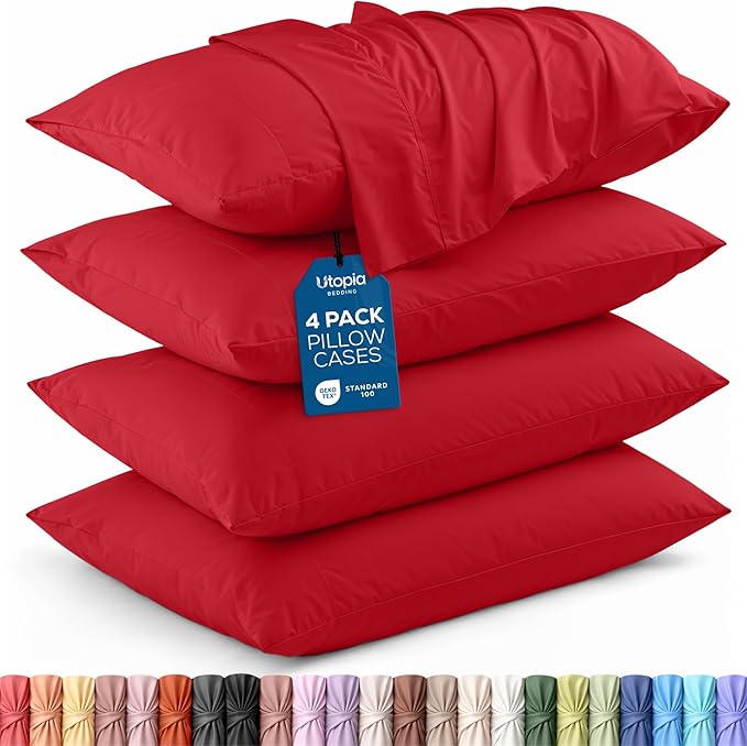 Utopia Bedding Queen Pillow Cases - 4 Pack - Envelope Closure - Soft Brushed Microfiber Fabric - Shrinkage and Fade Resistant Pillow Covers Queen Size 20 X 30 Inches (Queen, Red)
