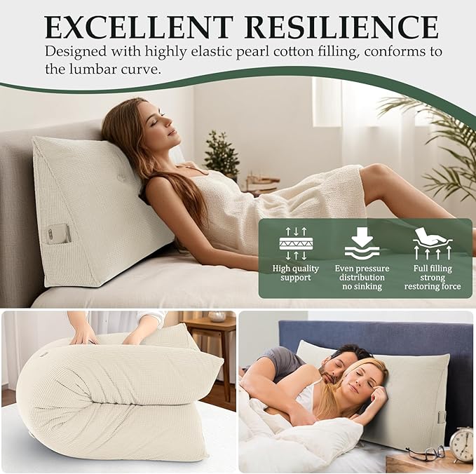 Huatean Home Soft Headboard Pillow Twin Size, Wall Backrest Wedge Pillow Headboard Twin XL, Reading Backboard Pillows, Large Dorm Daybed Bolster Pillows for Back Support with Removable Cover, Beige