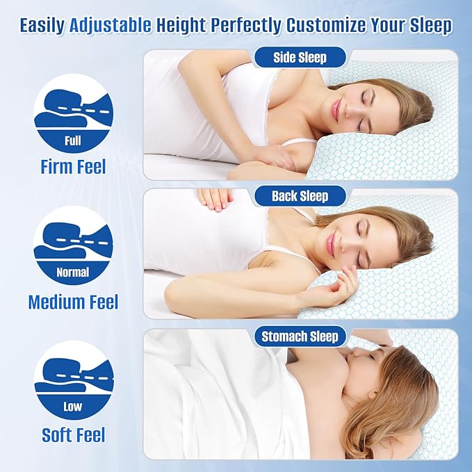 CushyOasis Shredded Memory Foam Pillow for Sleeping, Cooling Bed Pillows Set of 2, Adjustable Pillows for Side, Back, Stomach Sleepers with Washable Pillowcase (King Size, Blue)