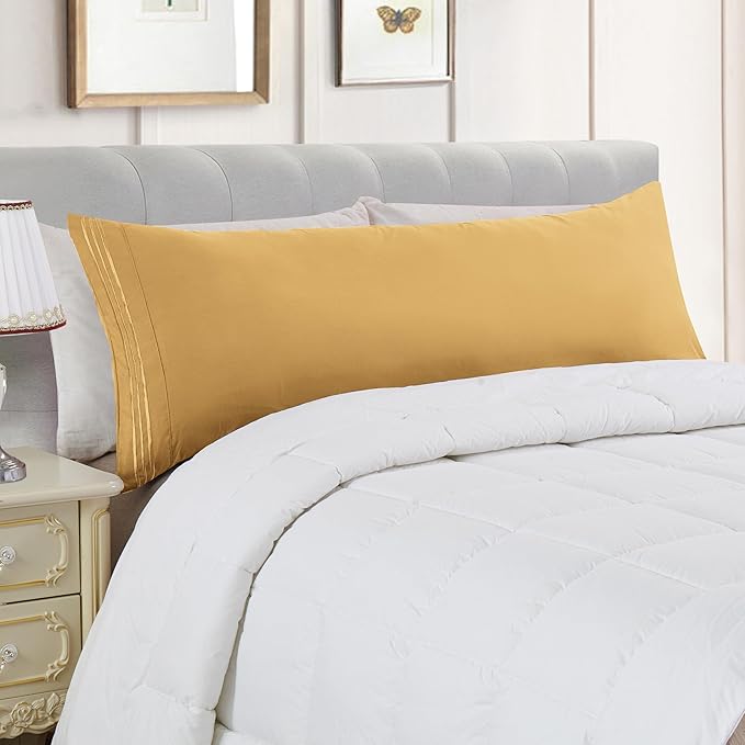Elegant Comfort Luxury Ultra-Soft 1-Piece Body Pillowcase - 1500 Premium Hotel Quality Microfiber Double Brushed - Wrinkle Resistant, Body Pillowcase Size, Camel-Gold