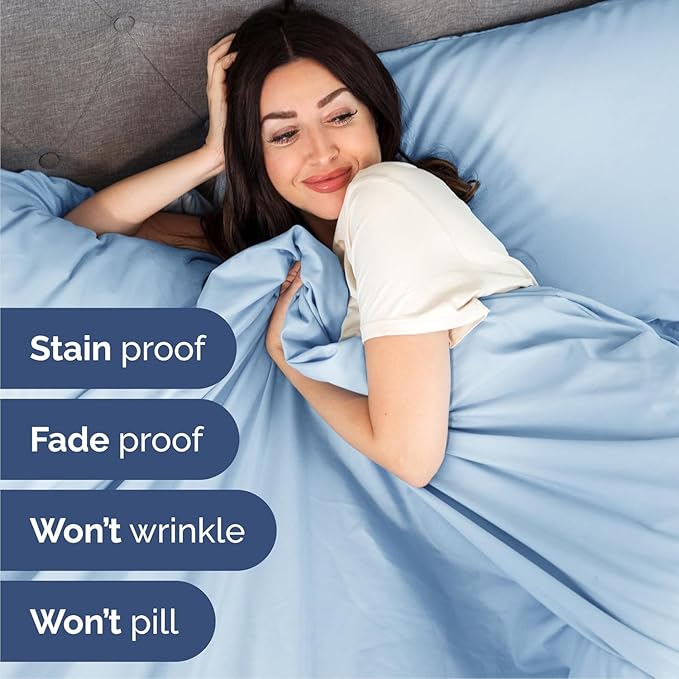 Cal King Size 4 Piece Sheet Set - Comfy Breathable & Cooling Sheets - Hotel Luxury Bed Sheets for Women & Men - Deep Pockets, Easy-Fit, Soft & Wrinkle Free Sheets - Light Blue Oeko-Tex Bed Sheet Set