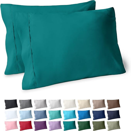 Bare Home Microfiber Pillow Cases - Standard/Queen Size Set of 2 - Cooling Pillowcases - Double Brushed - Emerald Pillowcases 2 Pack - Easy Care (Standard Pillowcase Set of 2, Emerald)