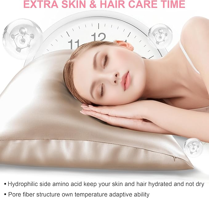 Silk Pillow Cases Standard Size with Hidden Zipper, Mulberry Silk Pillowcase for Hair and Skin, Smooth and Soft Breathable Cooling Silk Satin Pillow Covers for Sleeping, Gifts for Women, Champagne